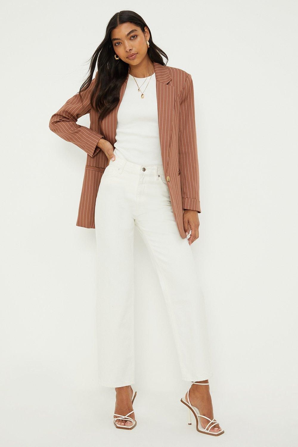 Dorothy Perkins Straight Leg Jeans Ecru