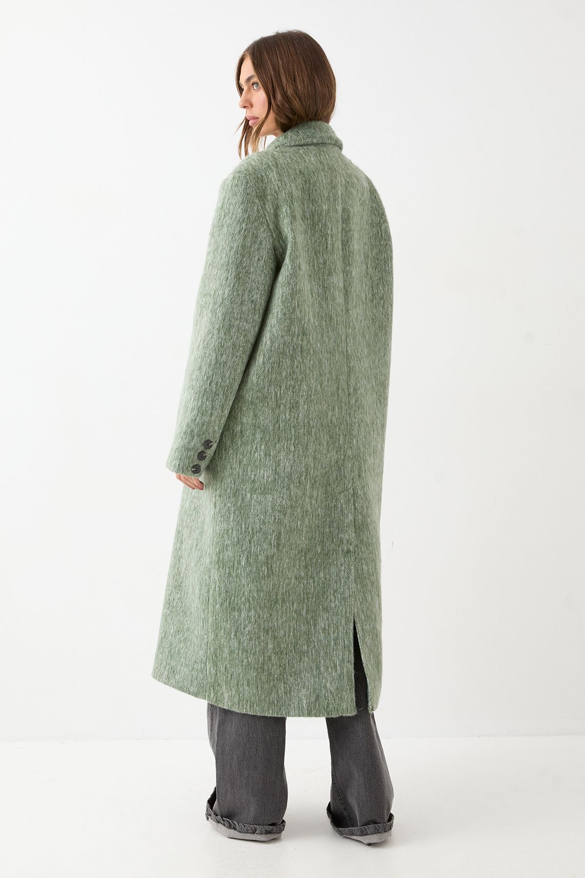 MissPap Wool Look Structured Shoulder Coat Olive image 3