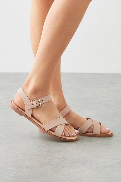 Dorothy Perkins Wide Fit Florence Faux Leather Cross Strap Flat Sandals Blush