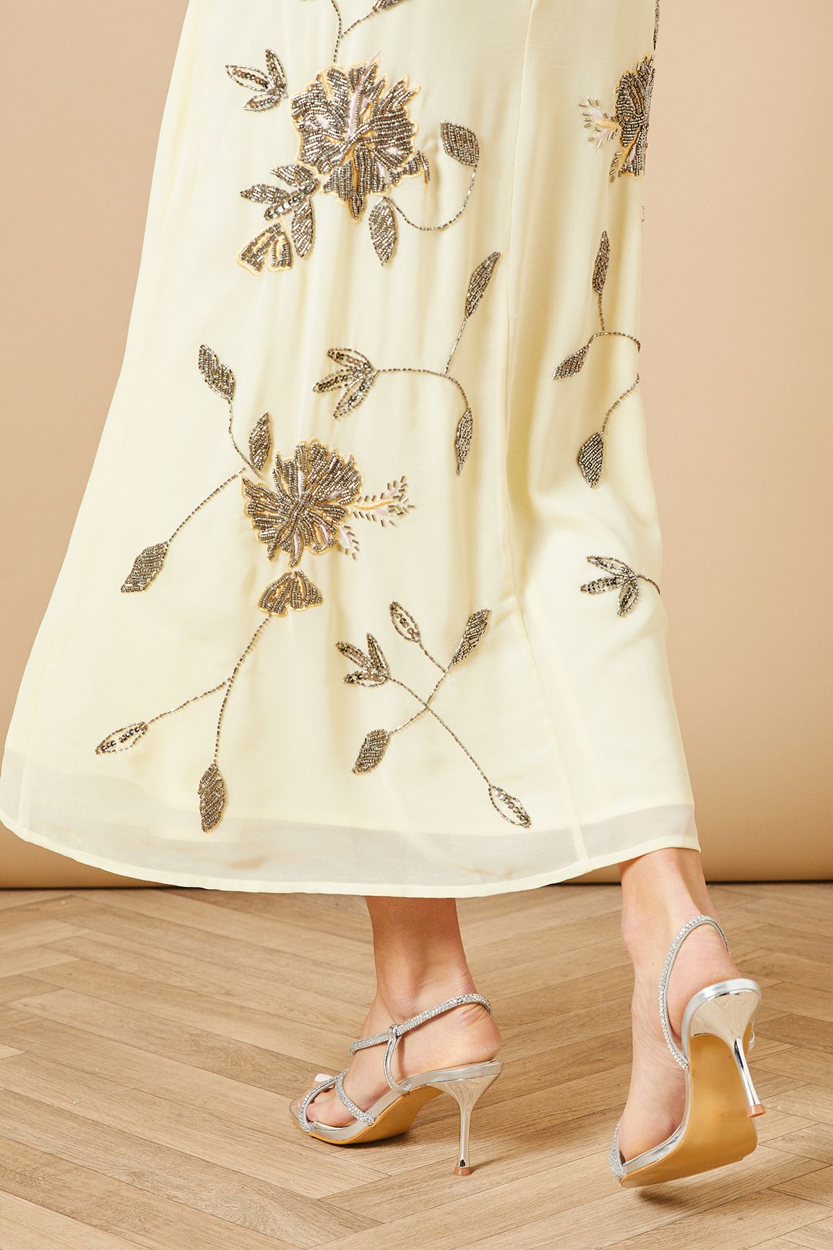 Oasis Vinnie Faux Metallic Leather Diamante High Heel Sandals Silver image 4