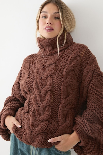 MissPap Chunky Cable Knitted Jumper Chocolate