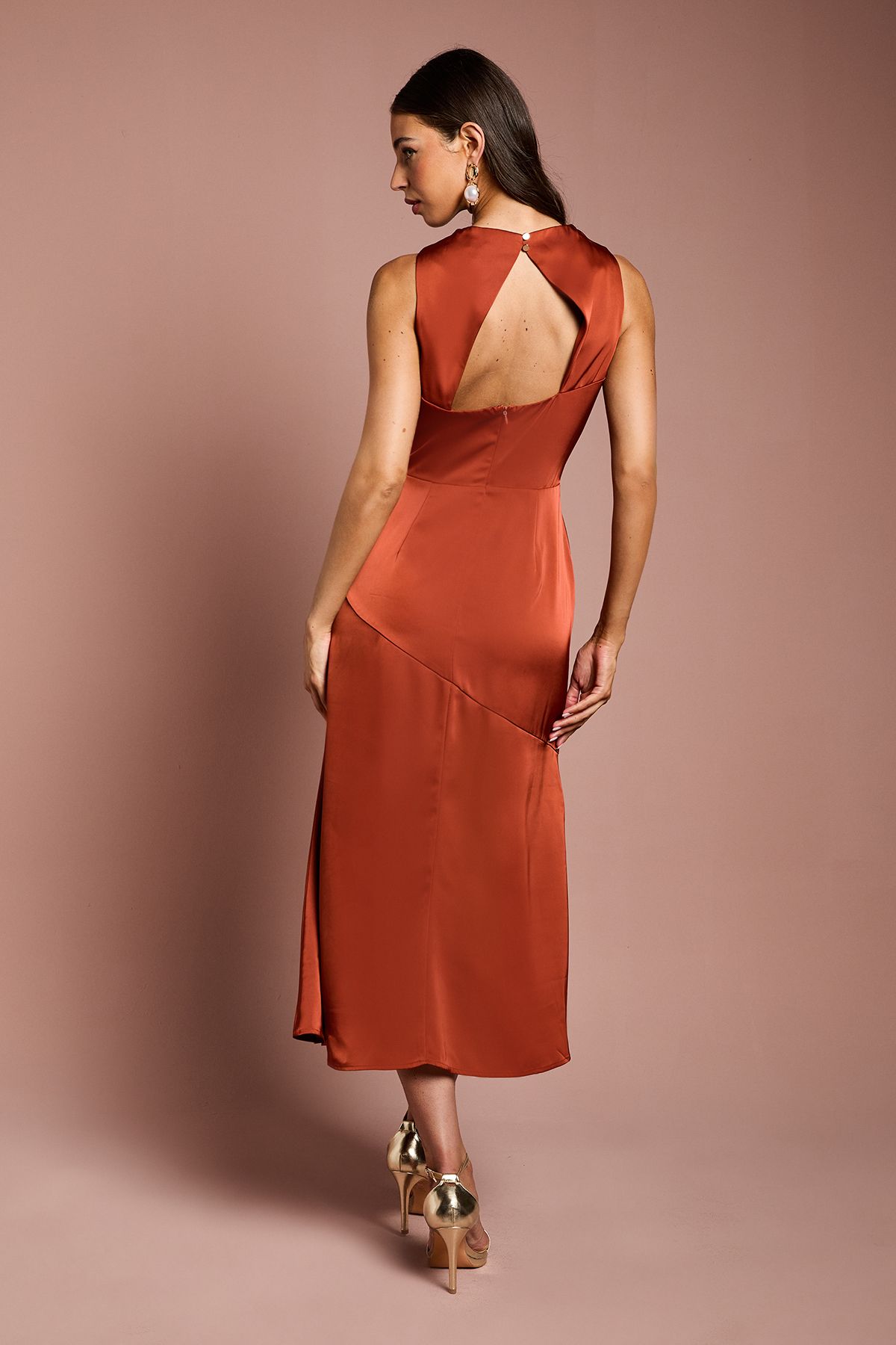 Coast Cowl Neck Sleeveless Satin Midi Dress Bronze image 4