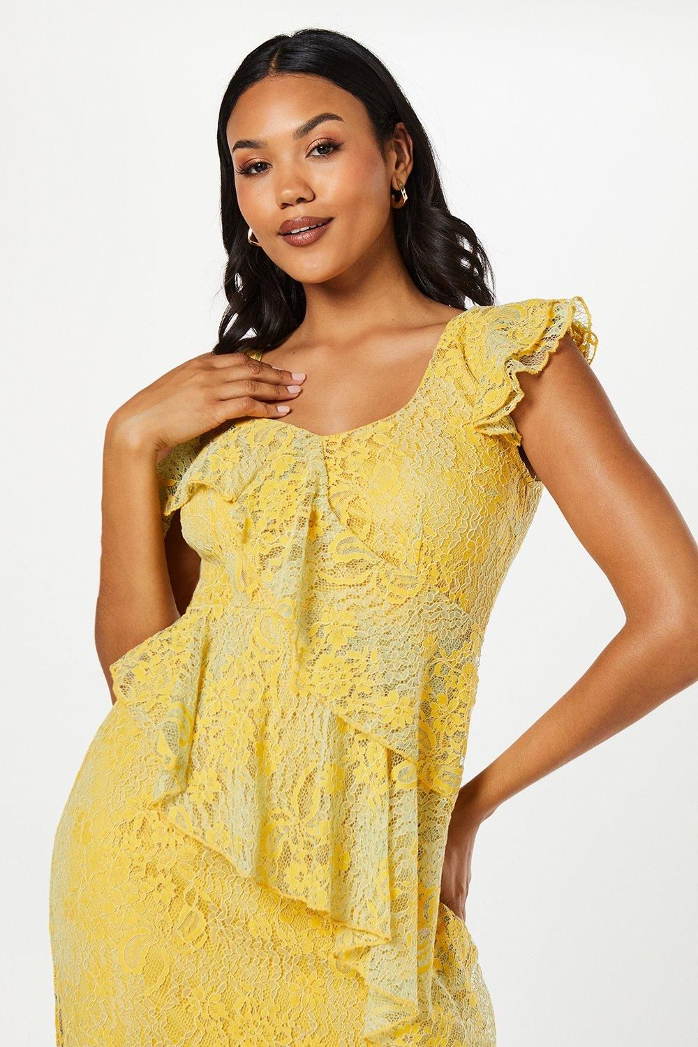 Coast Ruffle Lace Pencil Dress With Flute Hem Yellow image 2