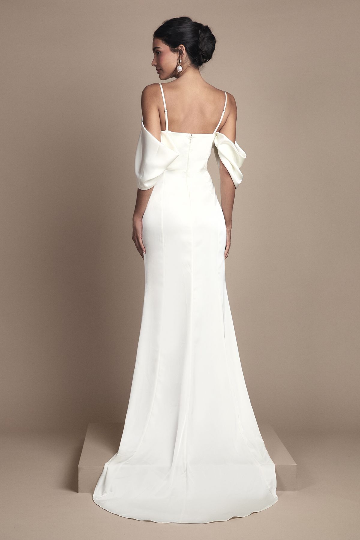 Coast Cowl Neck Corset Drape Satin Maxi Wedding Dress Oyster image 3