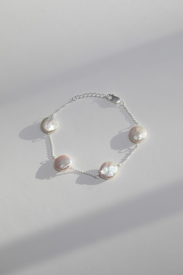 Simply Silver Sterling Silver 925 Coin Pearl Bracelet