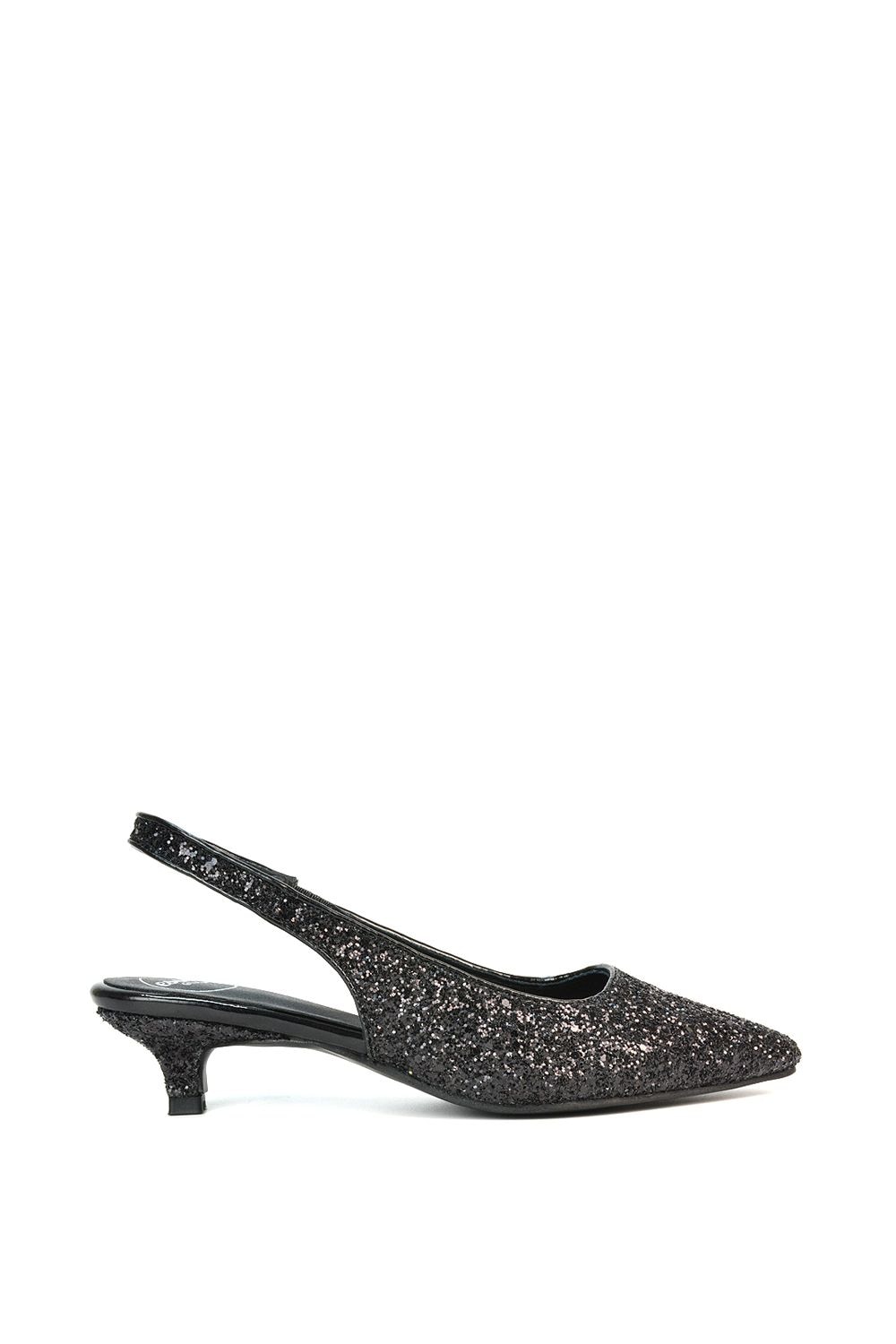 XY London 'Gerri' Pointed Toe Glitter Slingback Kitten Heel Court Shoes image 1