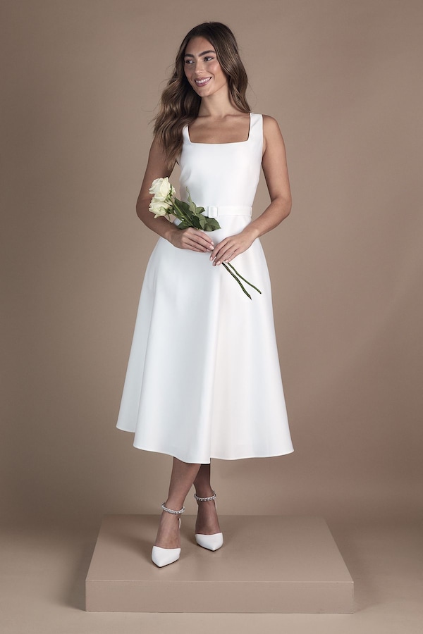Coast Belted Twill Midi Wedding Dress Ivory
