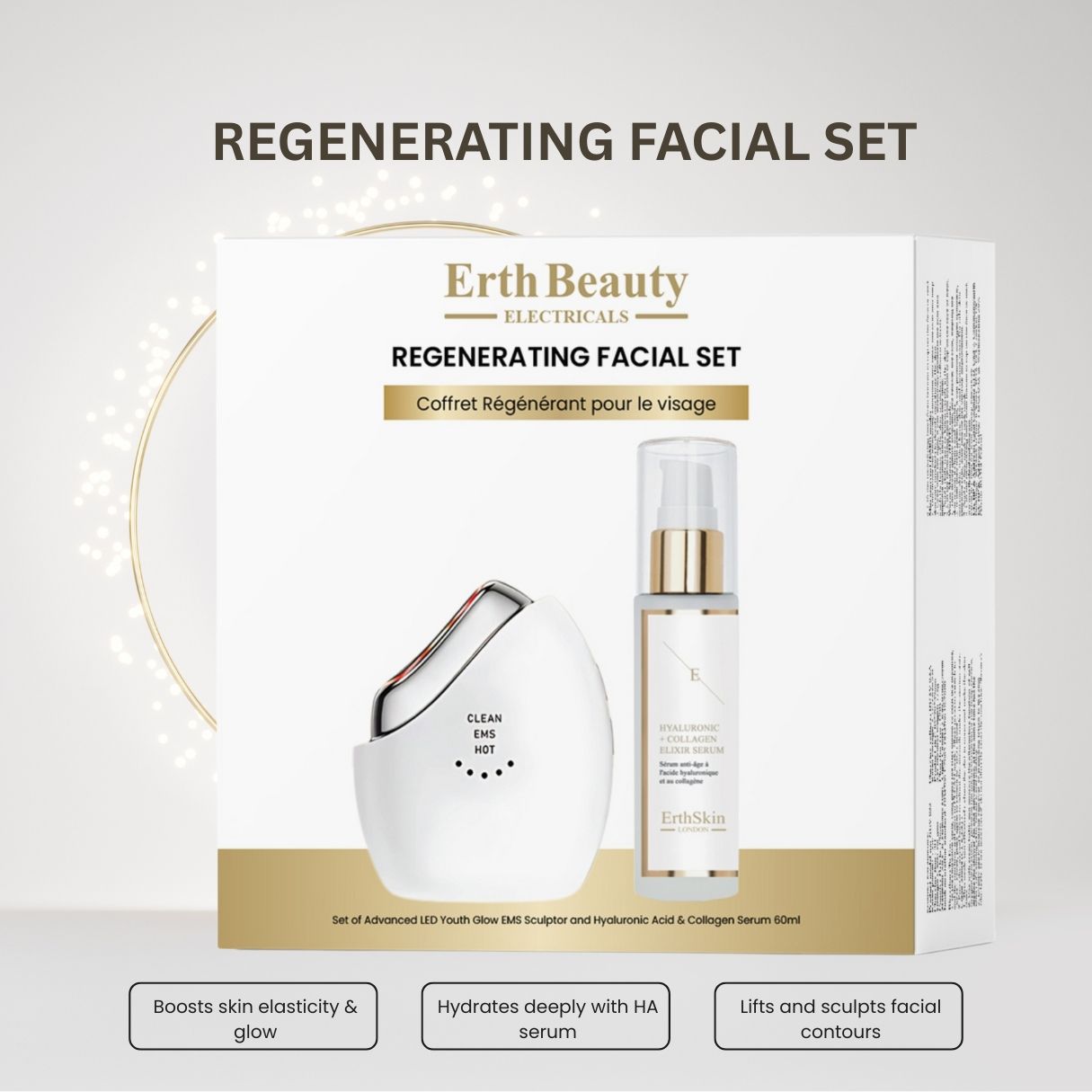 Erth Skin London Regenerating Facial Set ( LED EMS Sculptor + HA Serum 60ml) image 3