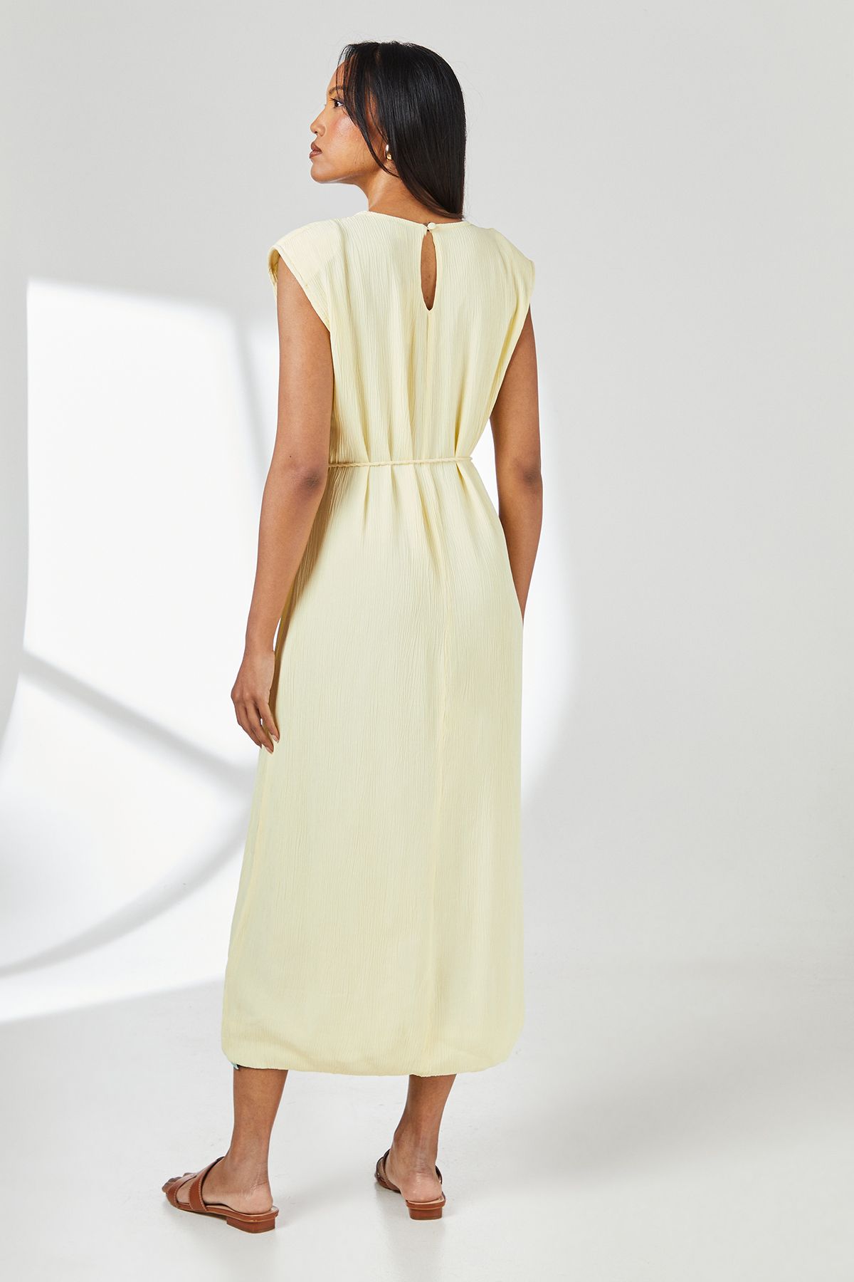 Principles Crinkle Viscose Tie Waist Column Midi Dress Lemon image 3