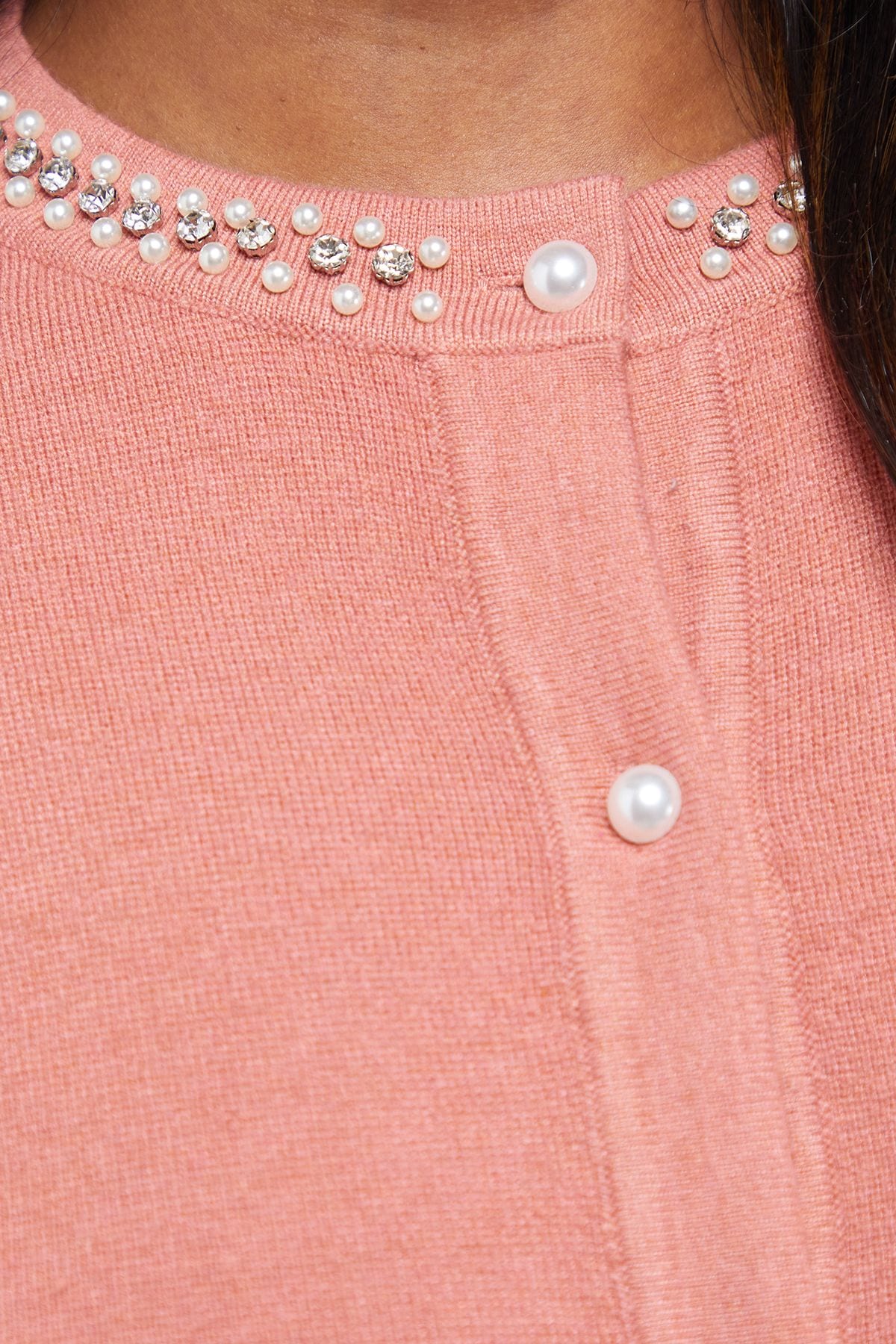 Oasis Pearl Detail Cardigan Desert Rose image 5