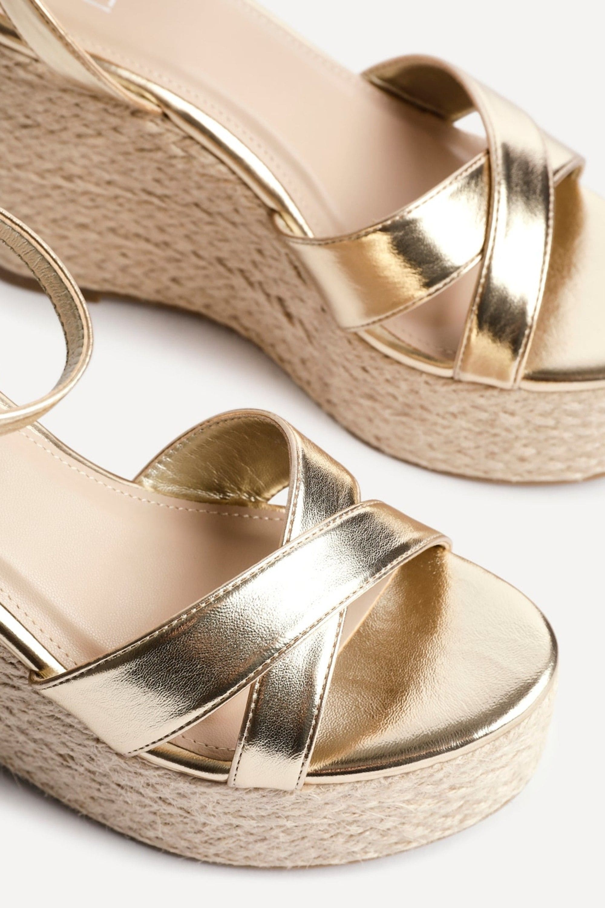 Linzi Tahiti Gold Faux Leather Crossover Espadrille Wedge image 4