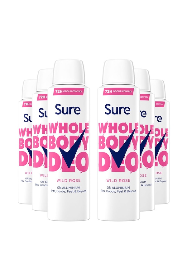 Sure Wild Rose Whole Body 'Deodorant Spray' Aluminium Free 150ml, 6pk
