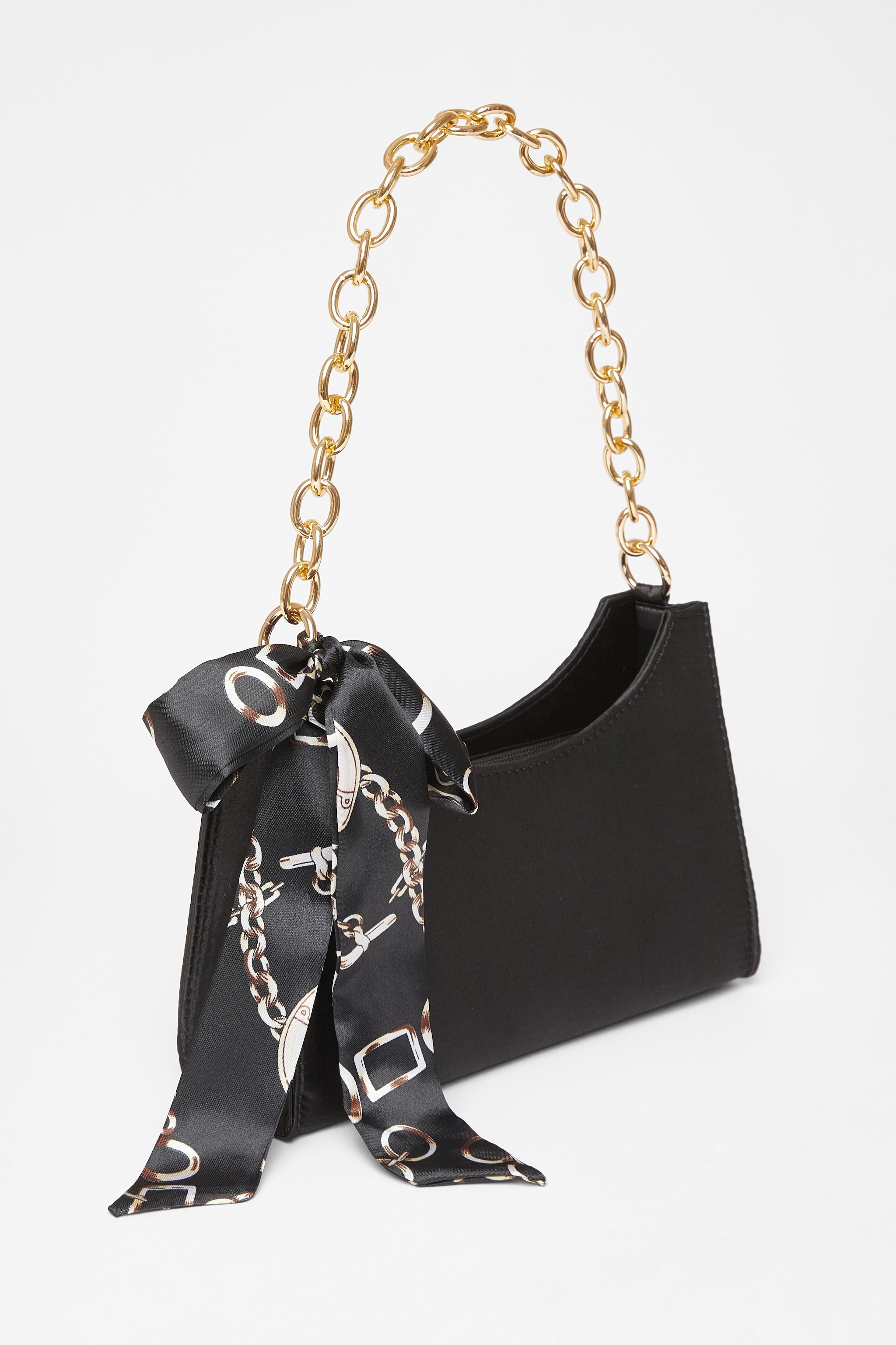 Quiz Black Satin Chain Shoulder Bag image 1