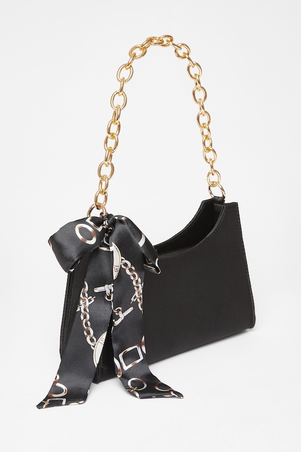 Quiz Black Satin Chain Shoulder Bag