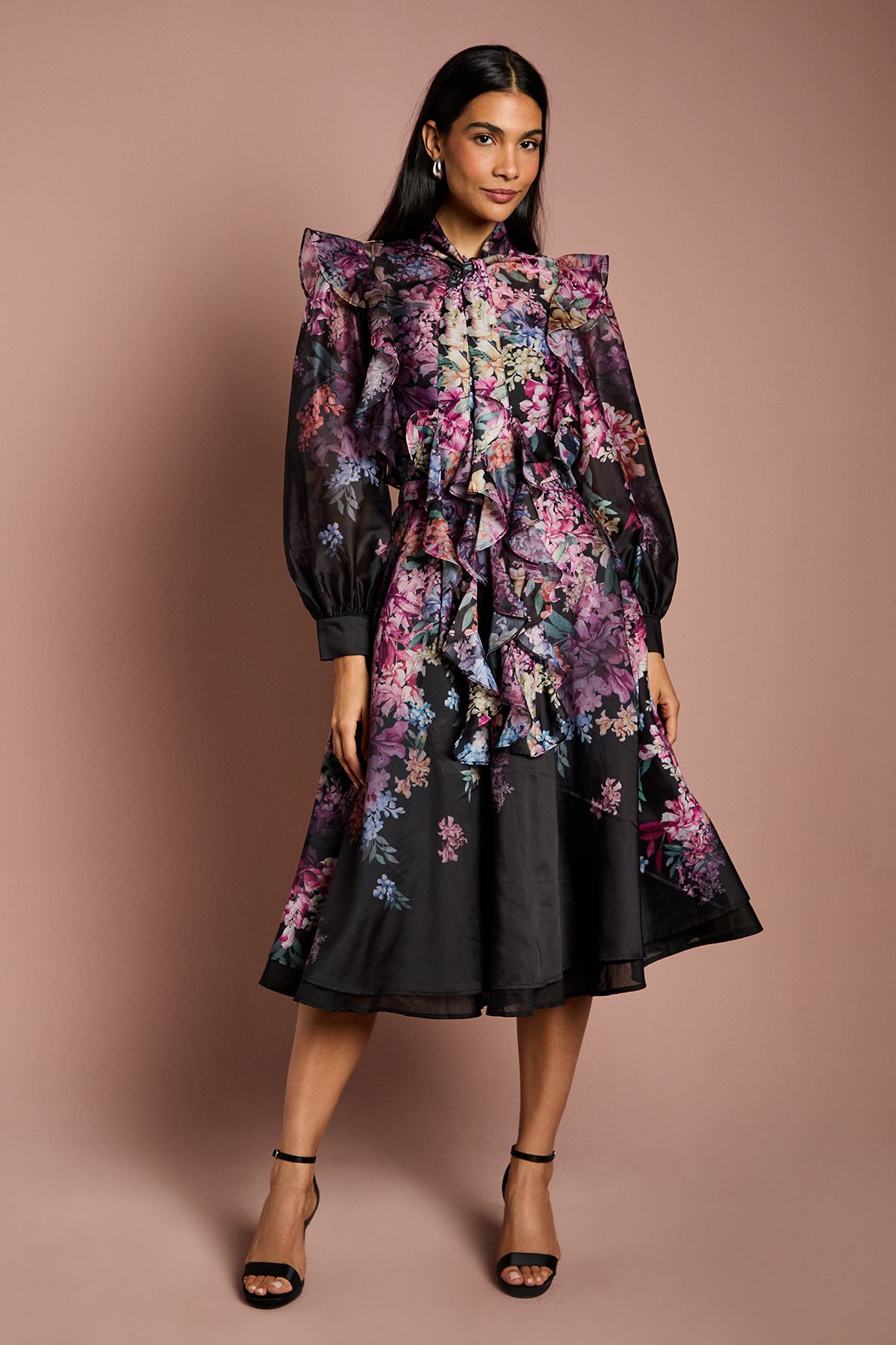 Coast Printed Organza Midi Skirt Black image 1