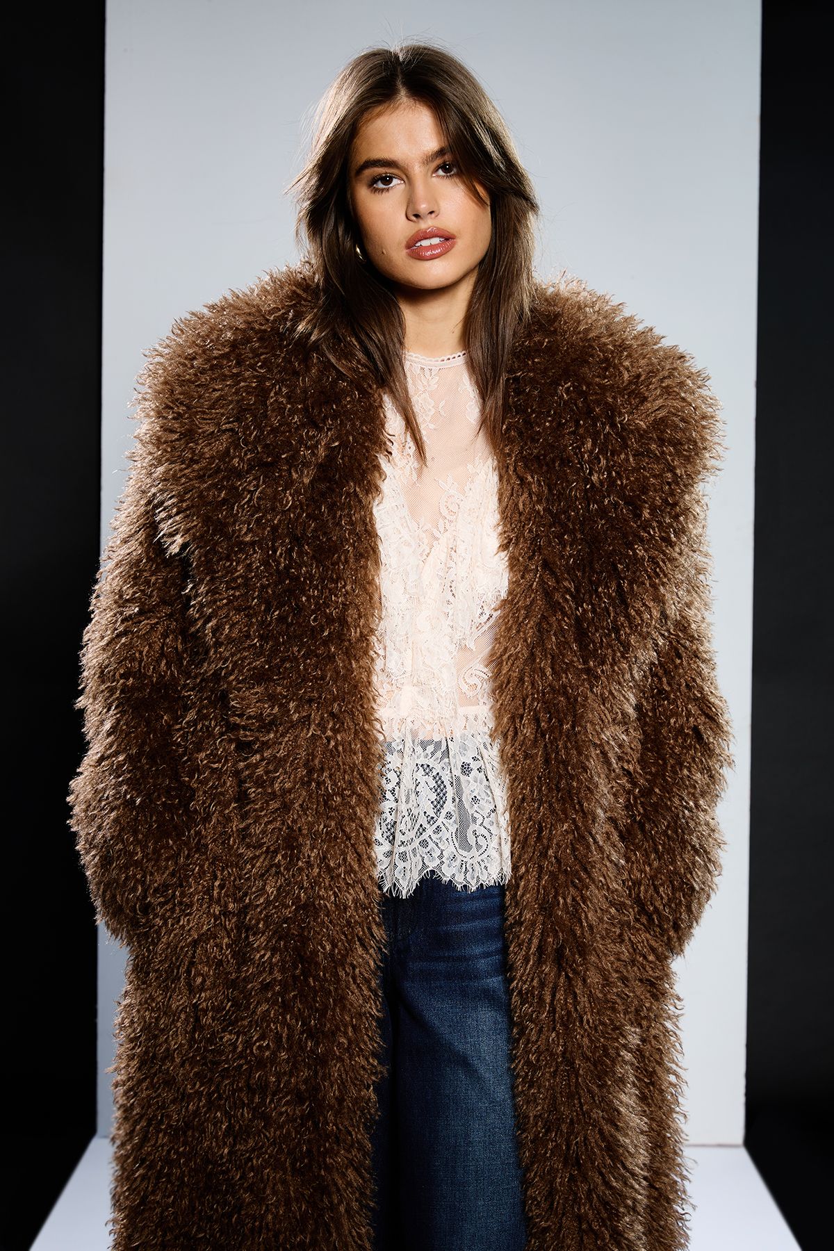 RUNWAY 1.8.1.8 Runway 1.8.1.8 Long Shaggy Fur Coat Brown image 4