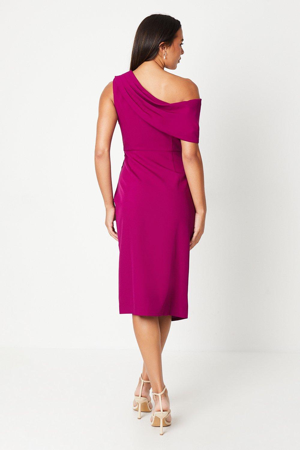 Coast One Shoulder Twist Front Pencil Wedding Guest Dress Berry image 3