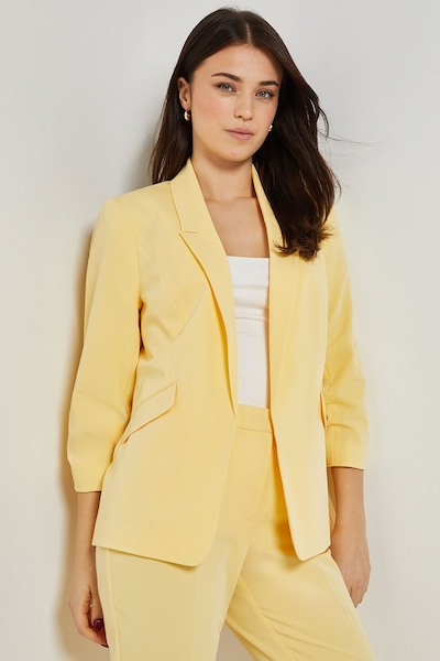 Dorothy Perkins Ruched Sleeve Blazer Lemon