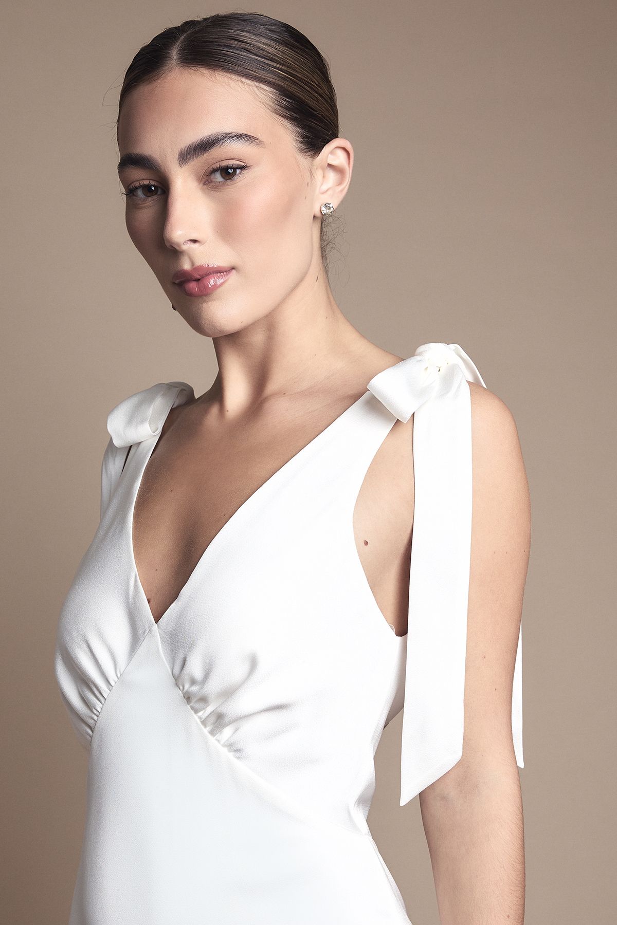 Coast Satin Back Crepe Tie Shoulder Midi Wedding Dress Ivory image 4