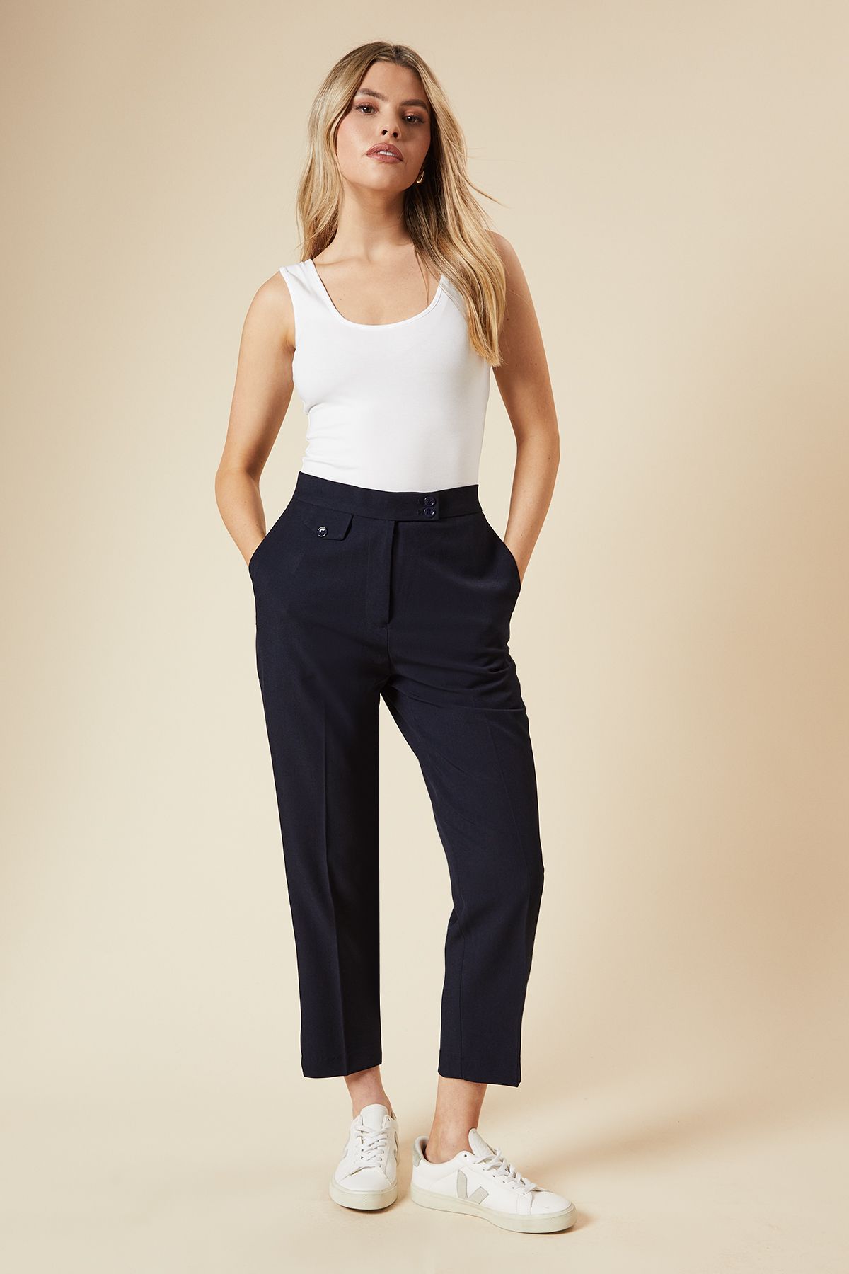Dorothy Perkins Tab Detail Capri Trouser Navy image 1