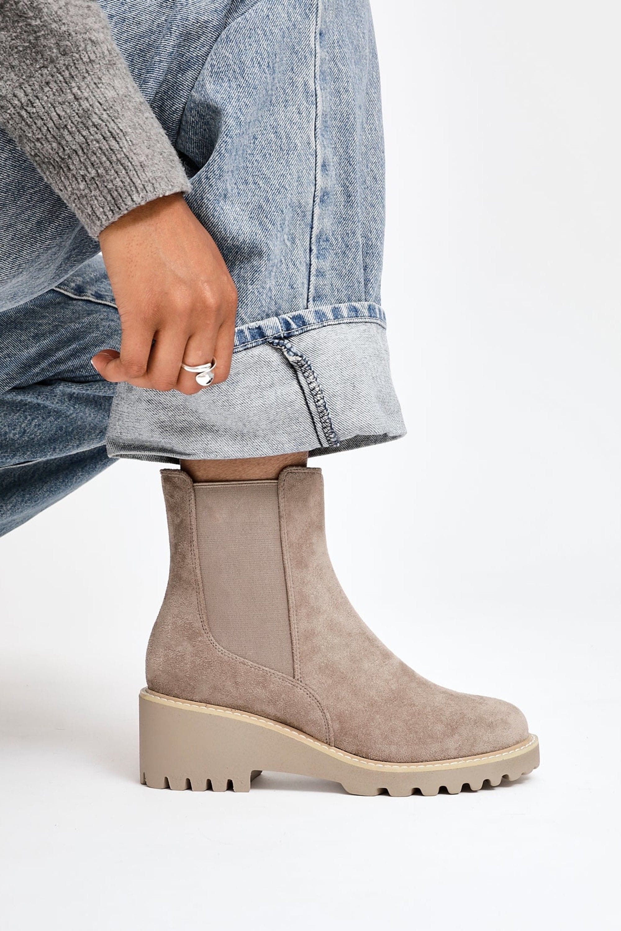 Linzi Attend Taupe Faux Suede Wedged Ankle Boot image 6