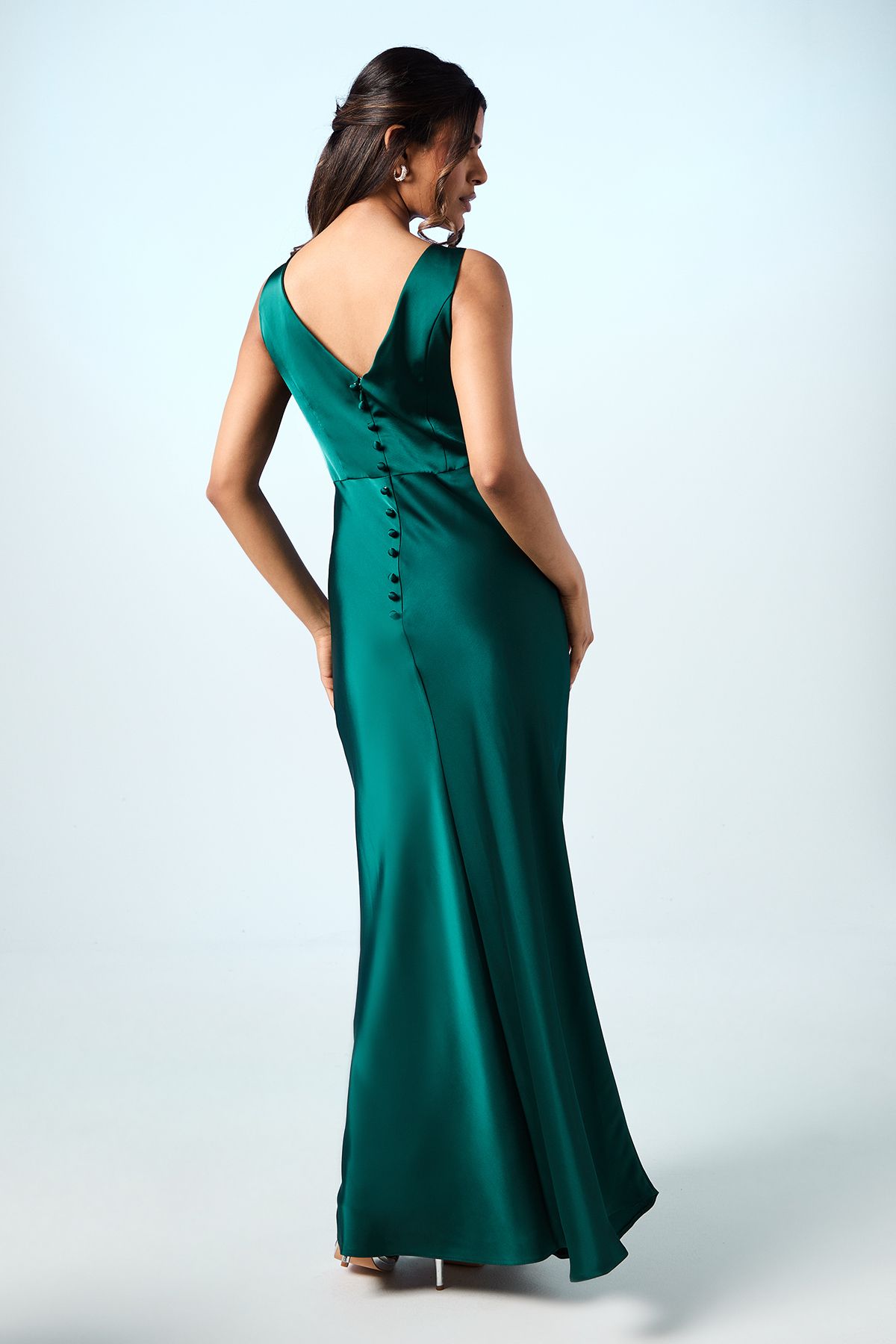 Coast Petite Sleeveless Satin Bridesmaid Dress Emerald image 4