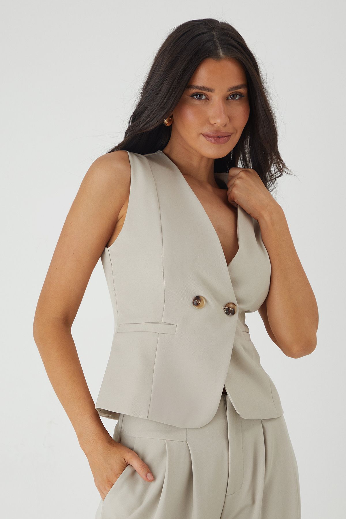 MissPap Tailored Double Button Waistcoat Stone image 1