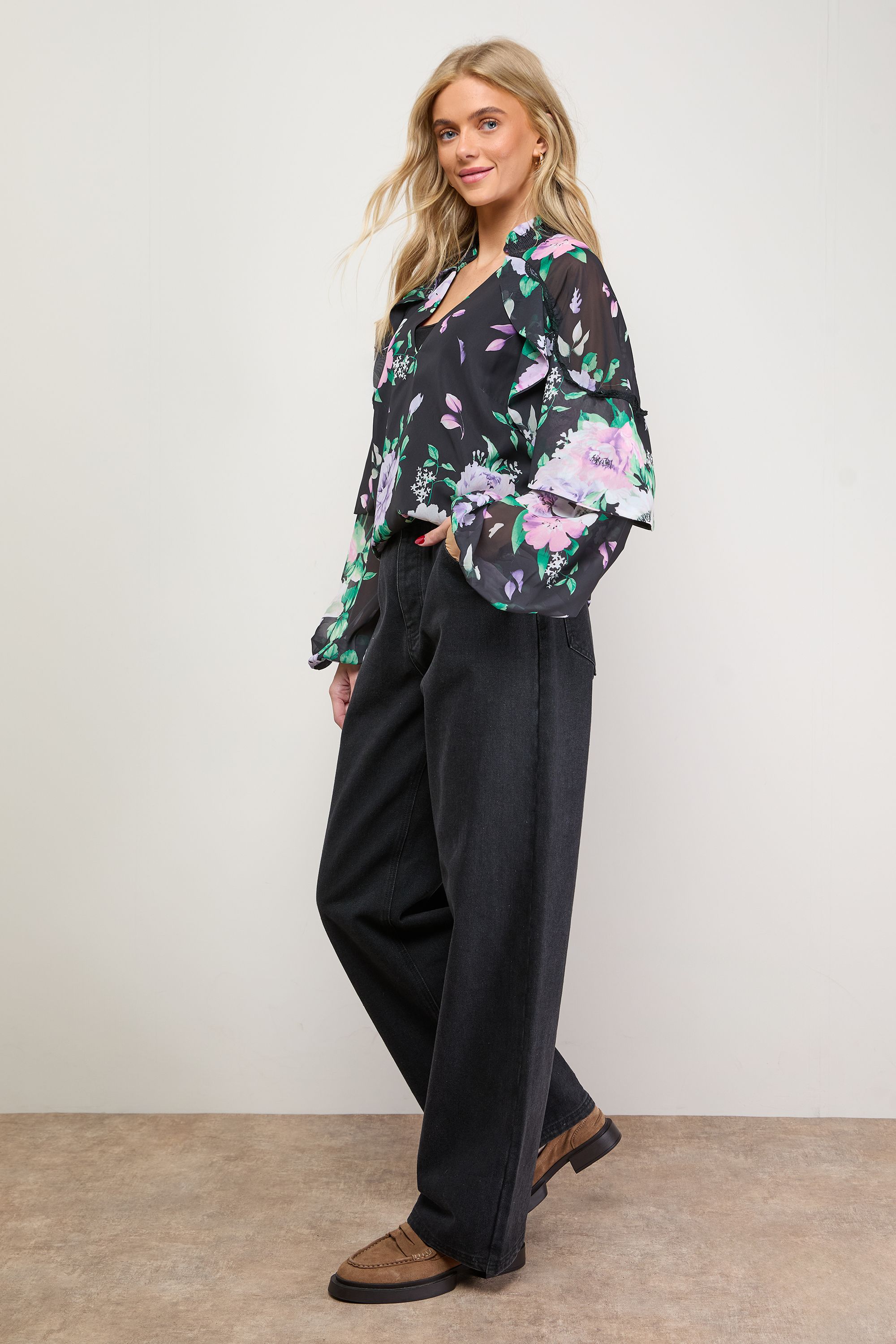 Oasis Cape Detail Trim Balloon Sleeve Boho Blouse Floral image 5