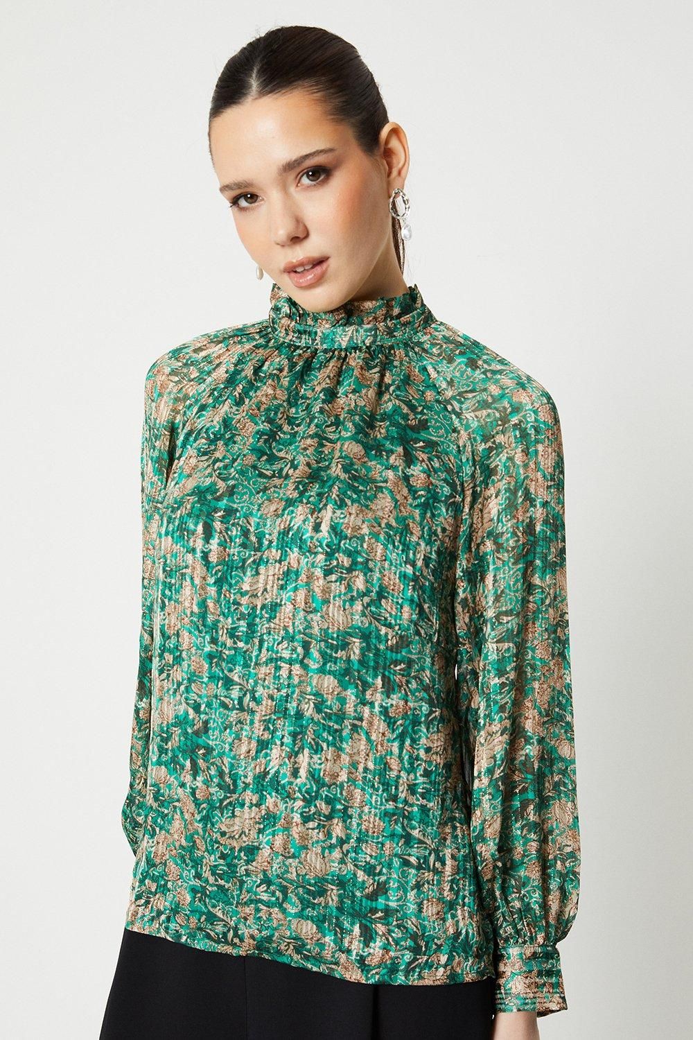 Coast High Neck Open Back Detail Blouse Green