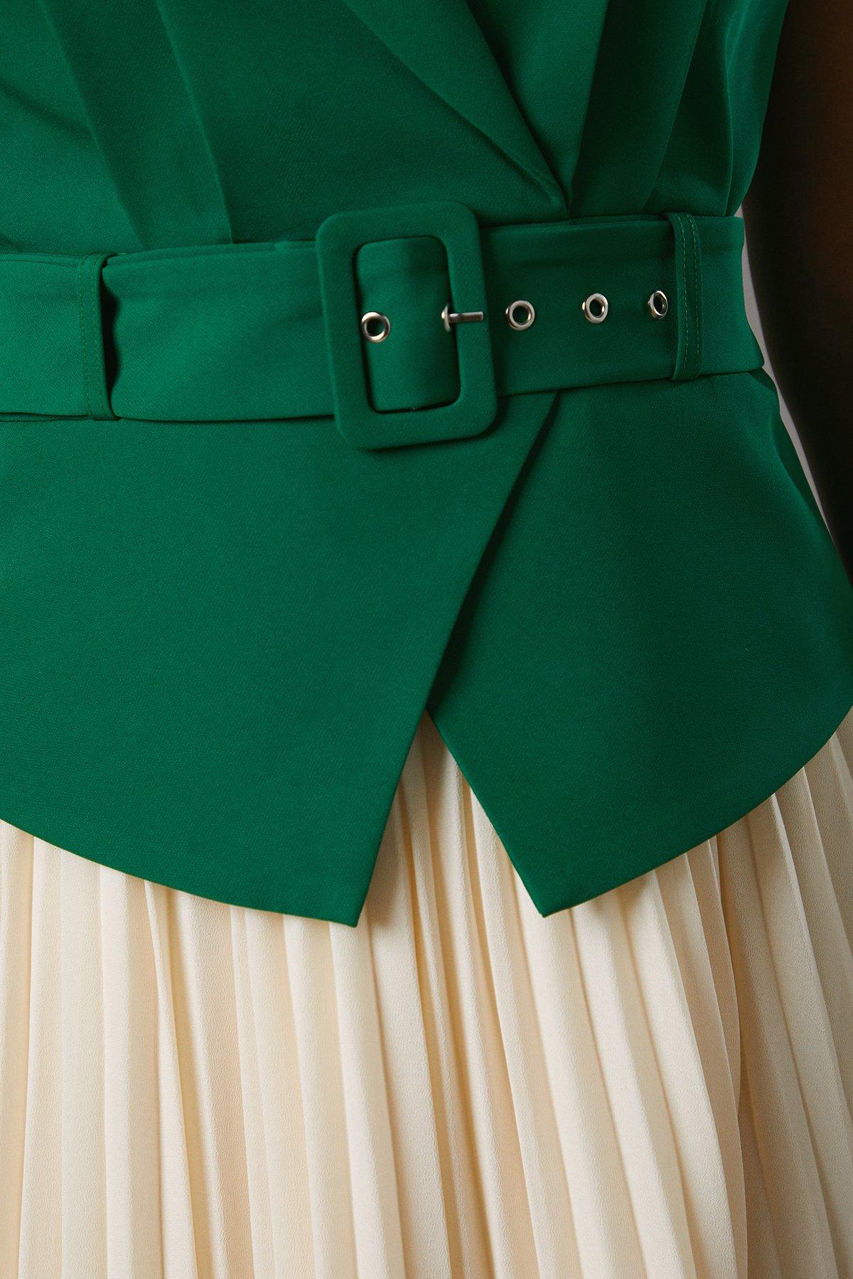 Coast Sleeveless Crepe Midi Dress With Chiffon Pleated Skirt Green image 5