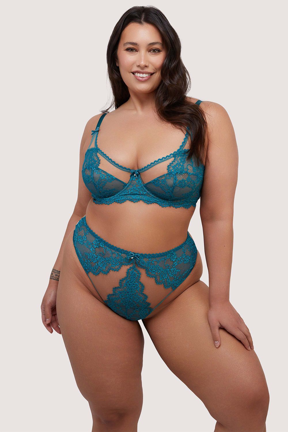 Playful Promises Phoebe Teal Eyelash Lace 'High Waist Thong' image 6