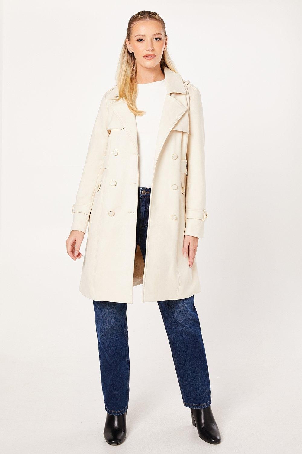Dorothy Perkins Suedette Trench Coat Cream image 4