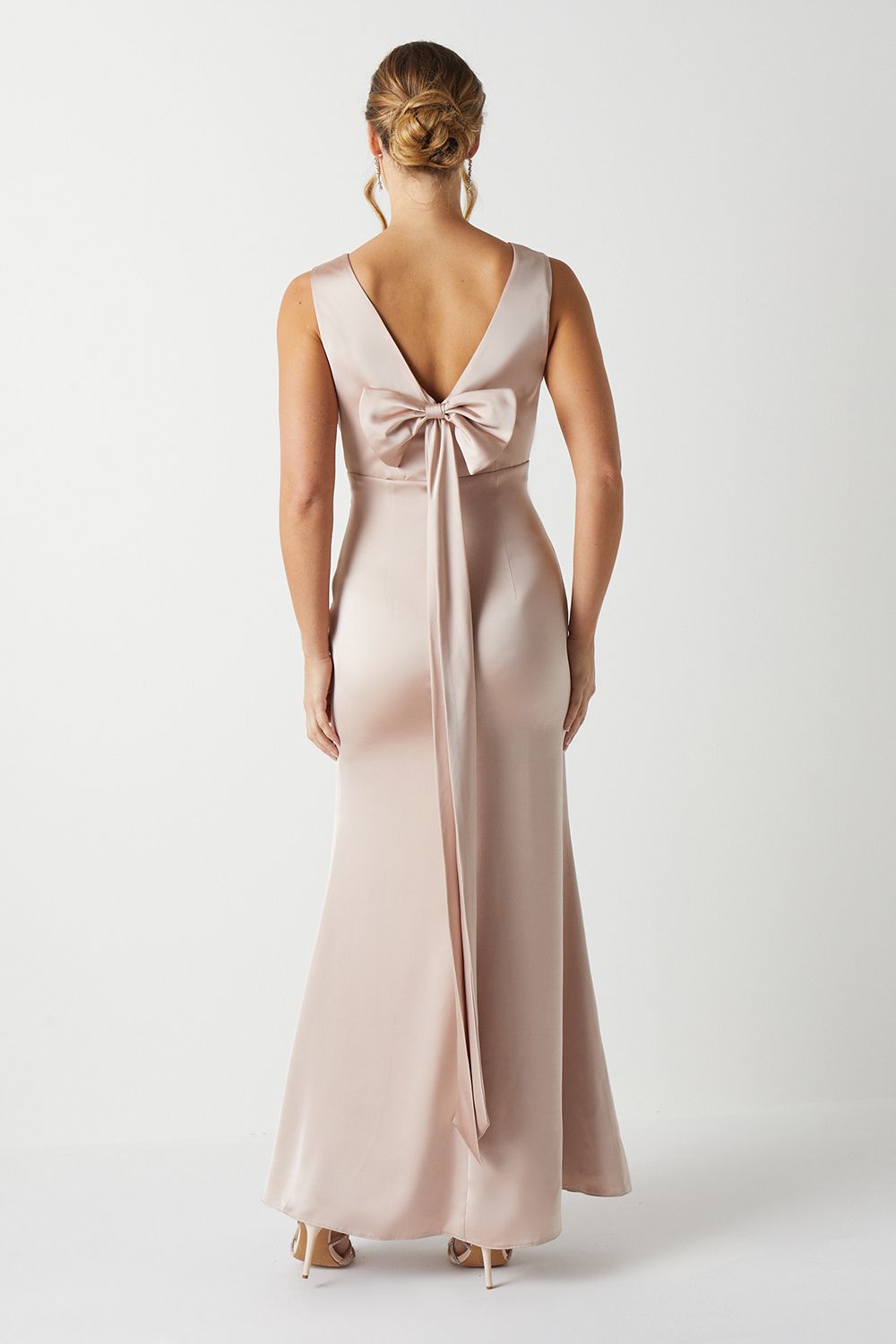 Coast Bow Back V Neck Satin Bridesmaid Dress Mocha image 3