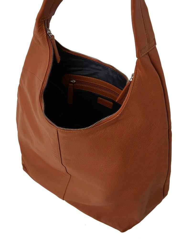 Sostter Camel Large Zip Top Leather Hobo Bag | BXABD image 5