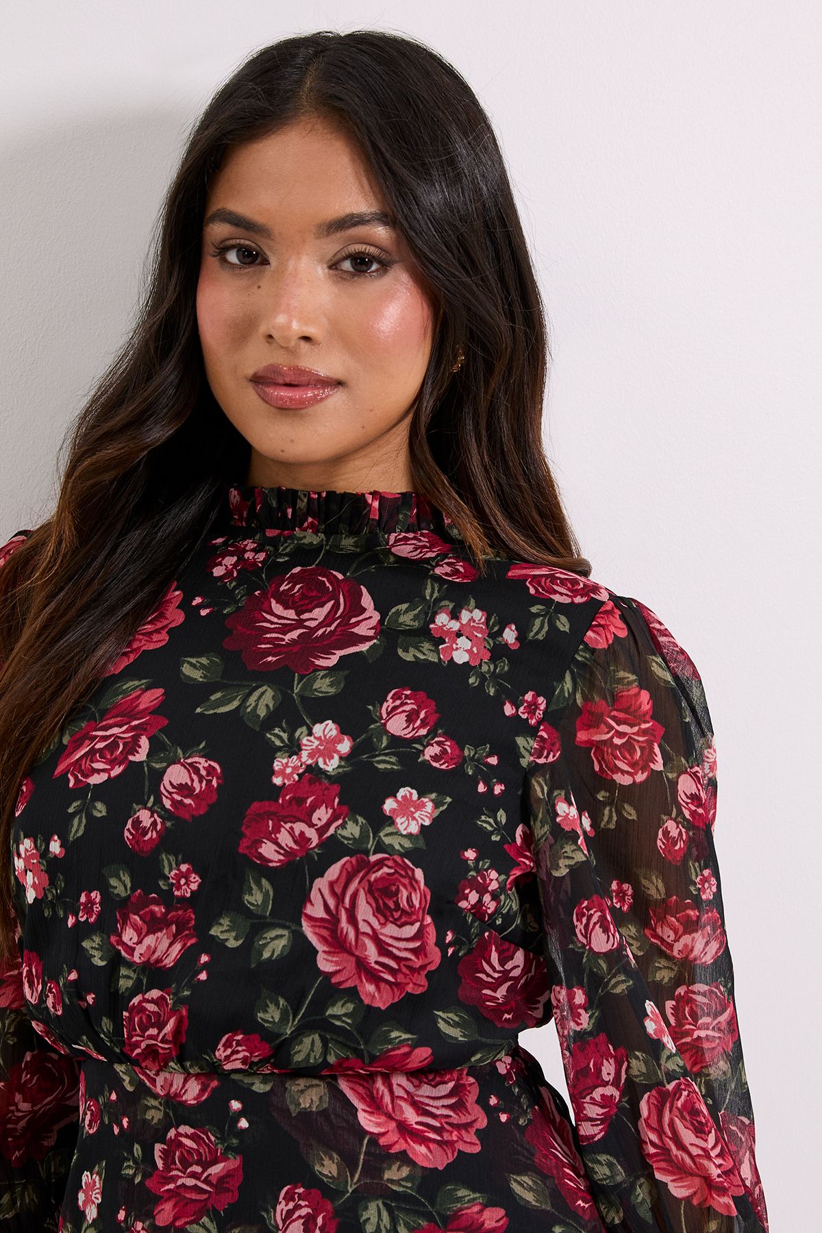 Dorothy Perkins Petite Floral Frill Neck Tiered Skirt Printed Mini Dress Floral image 4