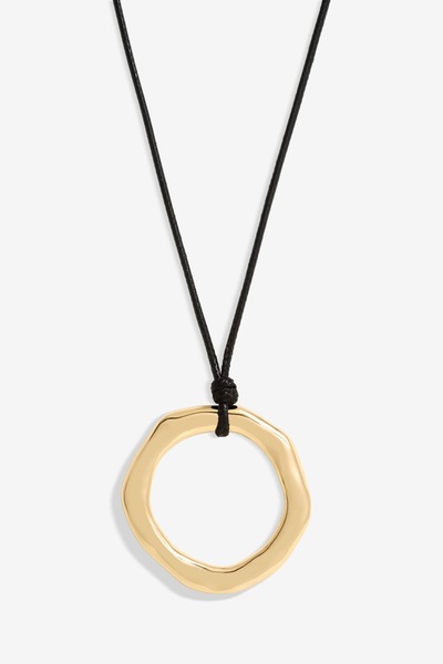 Mood Gold Polished Molten Ring Cord Pendant Necklace