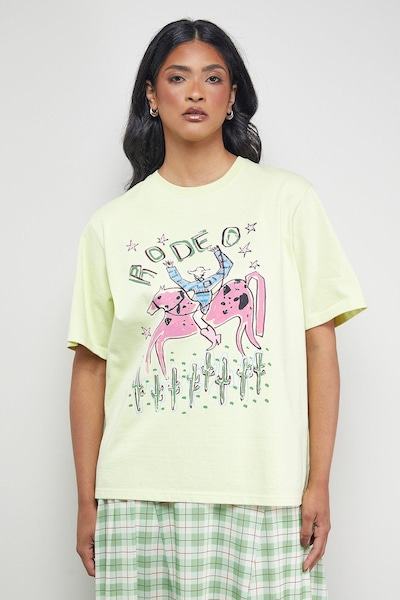 Warehouse Tony Rodeo Print Oversized T-Shirt Lime