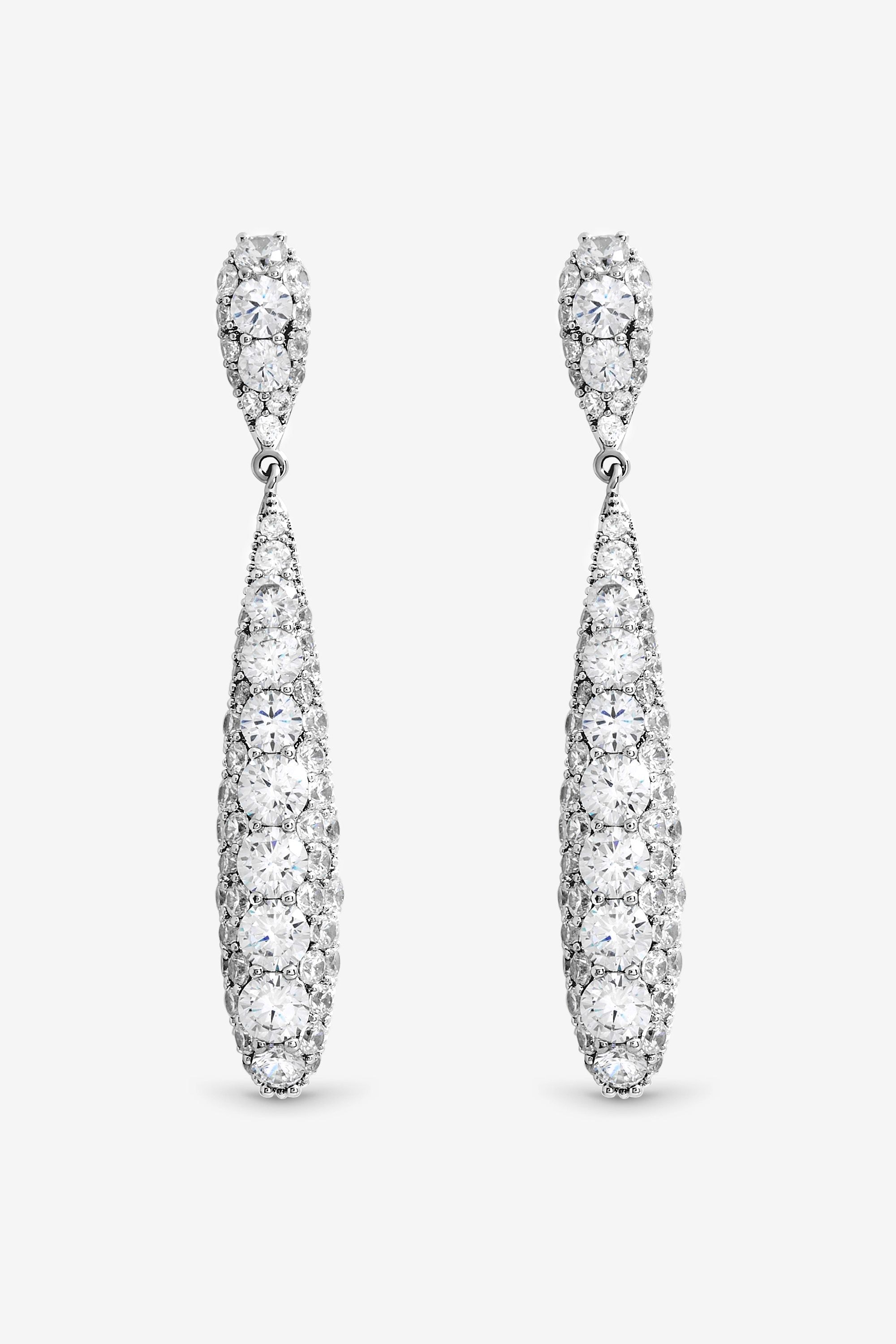 Jon Richard Rhodium Plated and Pave Long Drop Earrings image 1