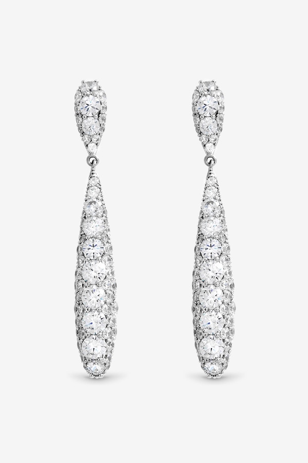 Jon Richard Rhodium Plated and Pave Long Drop Earrings