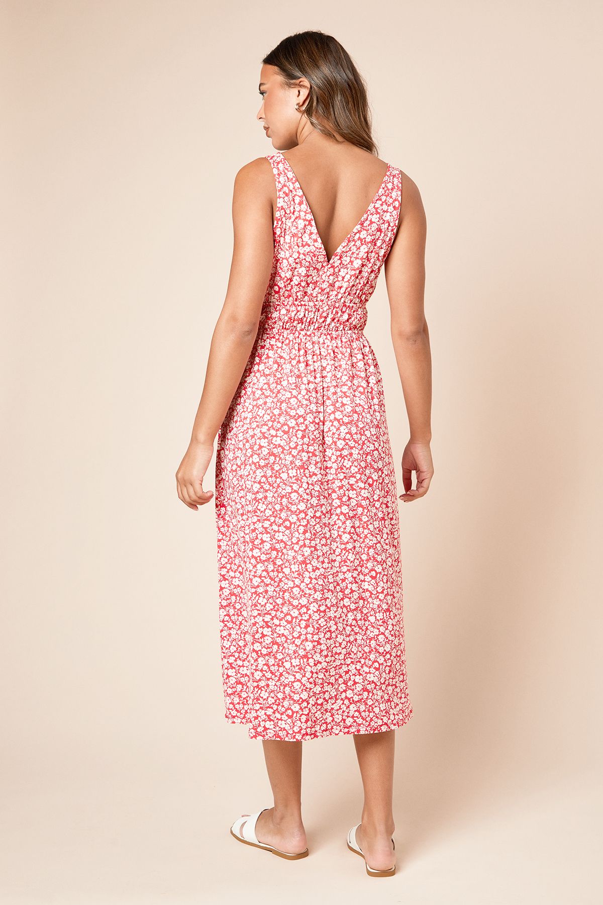 Dorothy Perkins Red Ditsy Channel Waist Jersey Midi Dress Red image 3