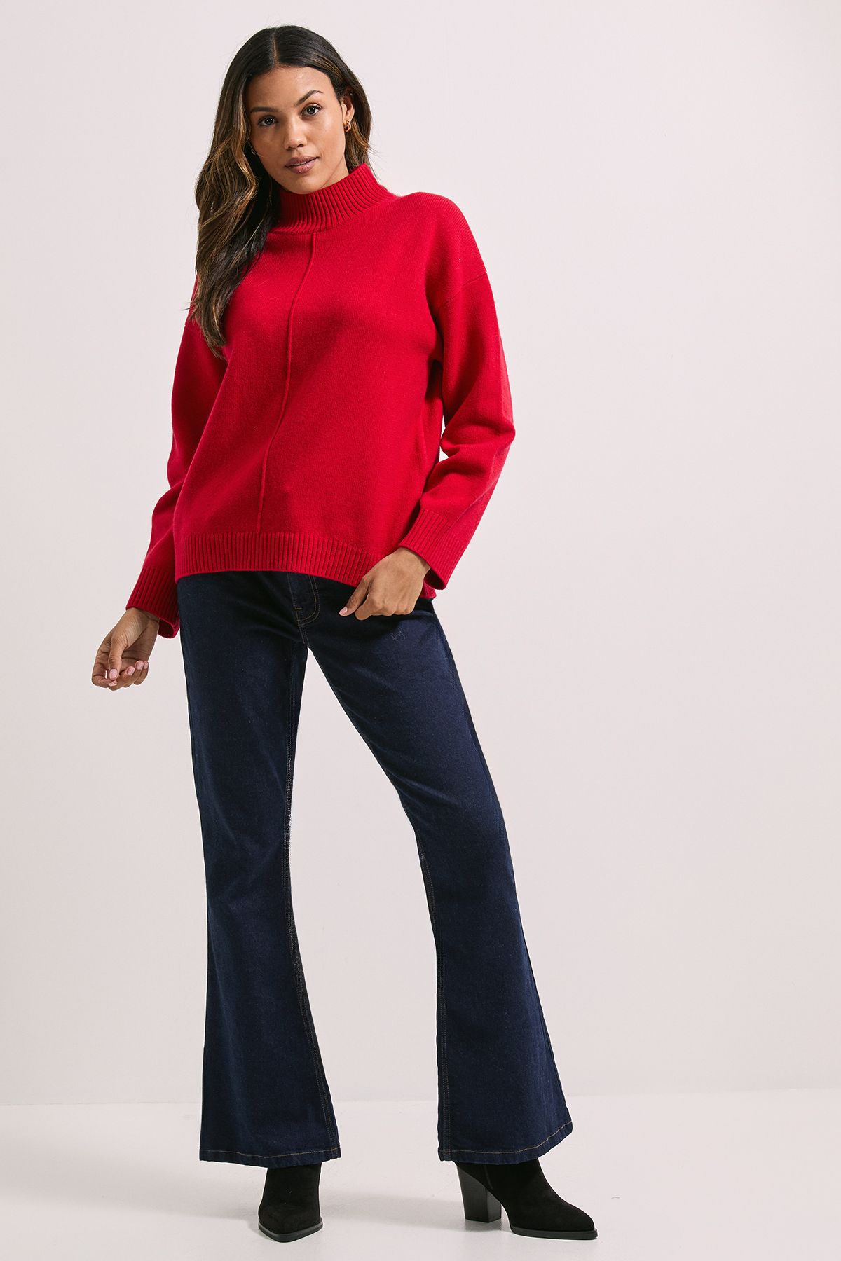 Dorothy Perkins Funnel Neck Exposed Seam Jumper Red image 2