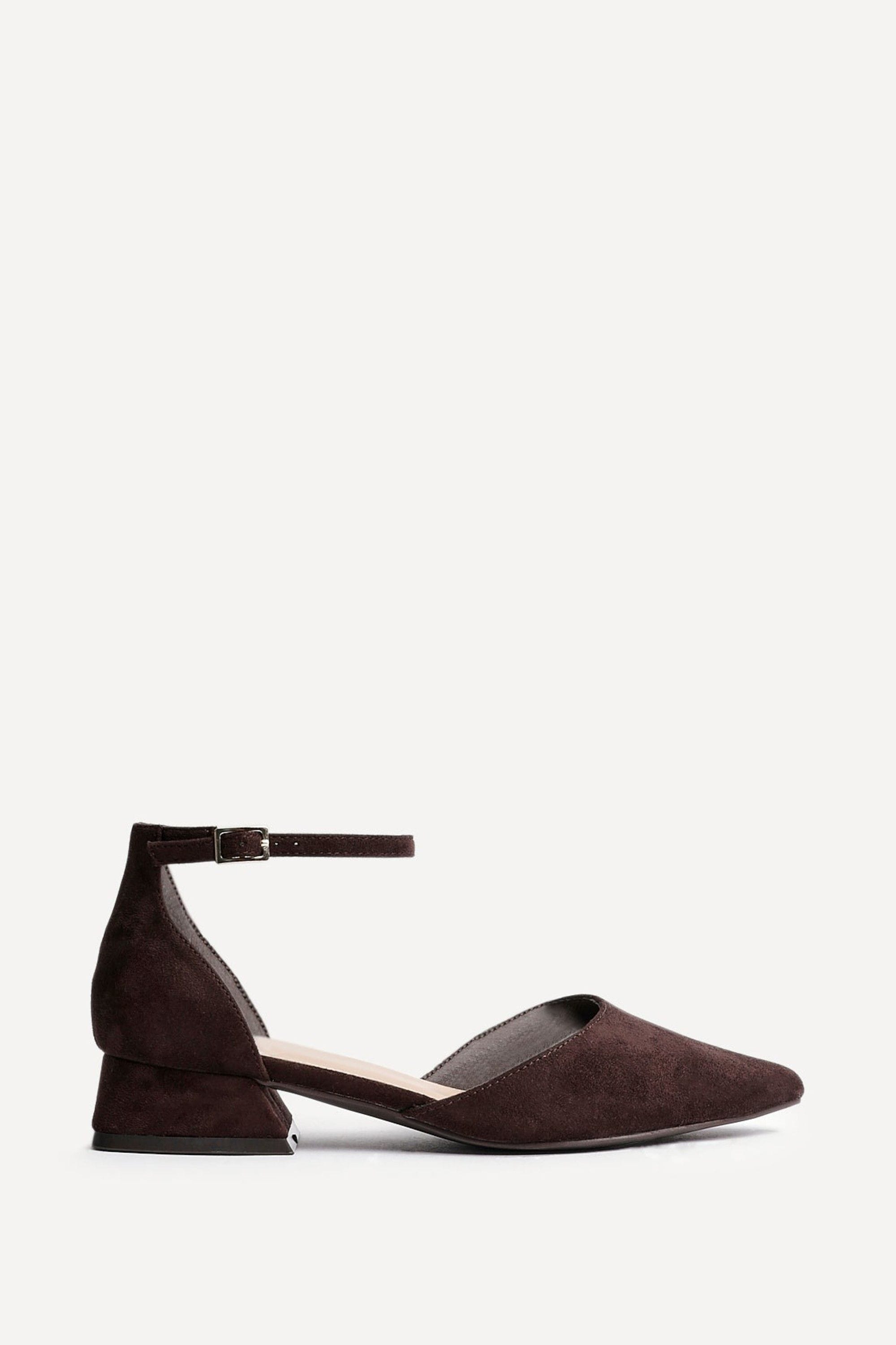 Linzi Dolly Wide Fit Brown Faux Suede Low Block Court Heel image 1