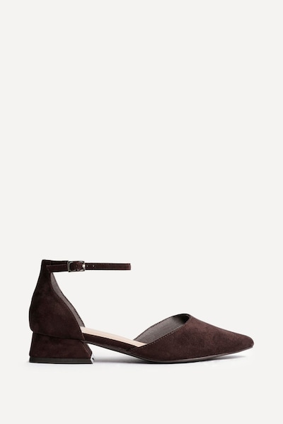 Linzi Dolly Wide Fit Brown Faux Suede Low Block Court Heel