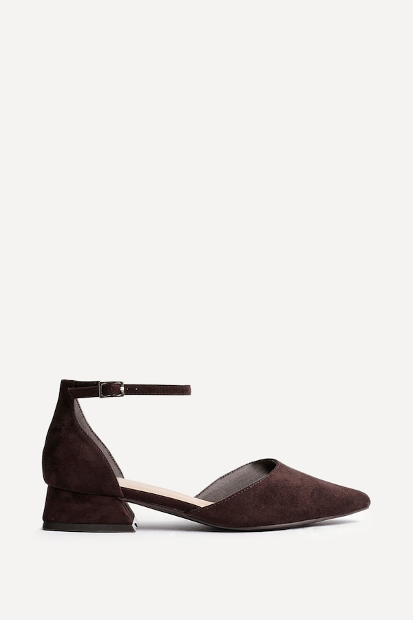 Linzi Dolly Wide Fit Brown Faux Suede Low Block Court Heel