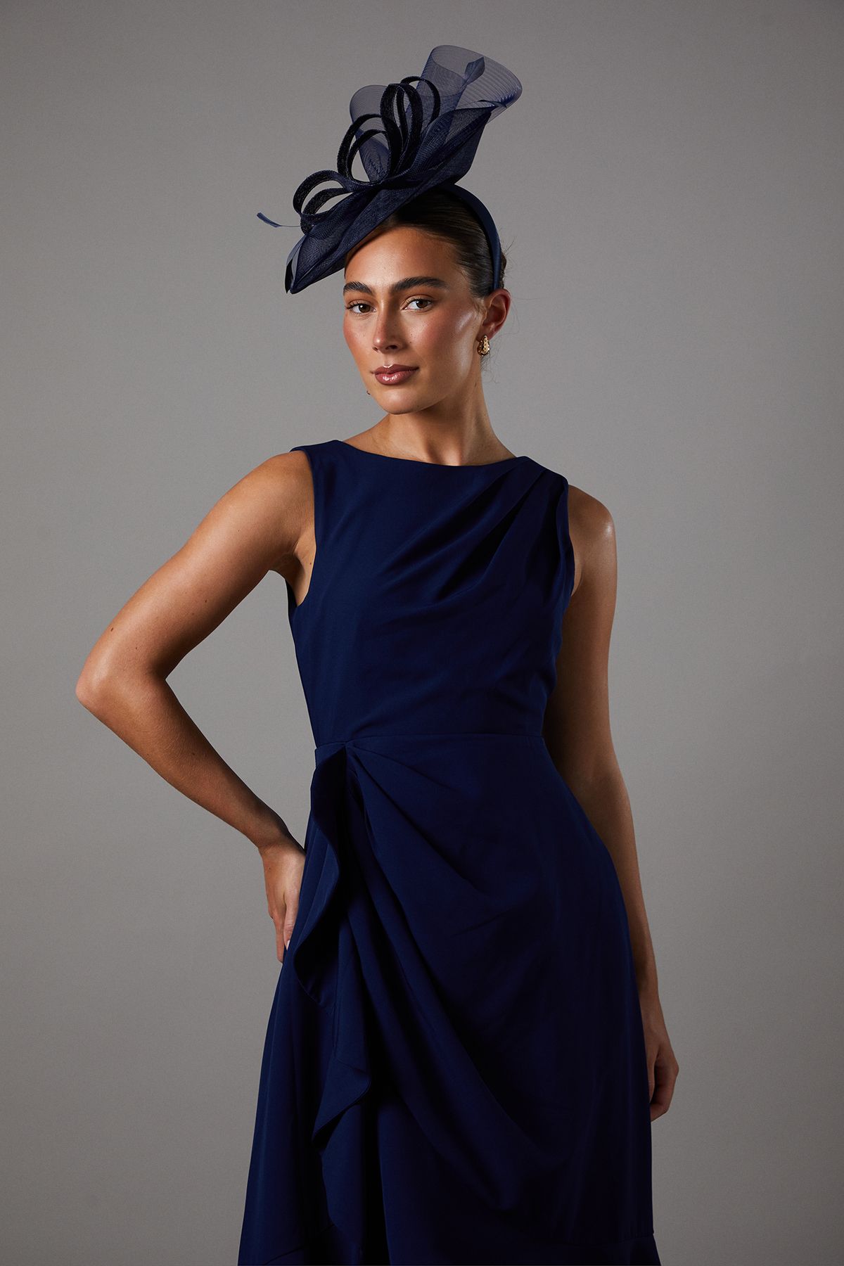 Coast Crepe Ruffle Dress With Low Back Navy image 2