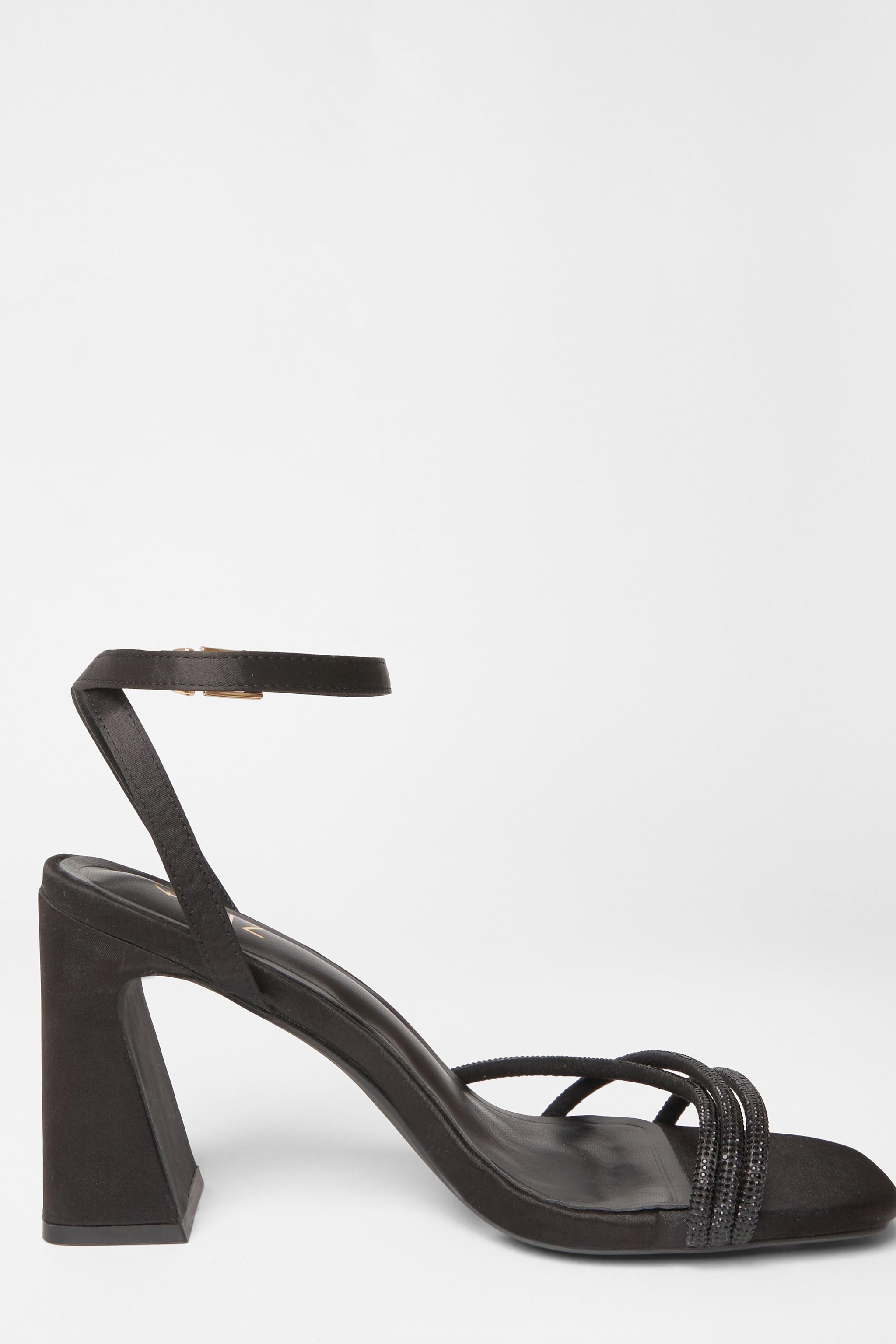 Quiz Black Diamante Strappy Block Heels image 5