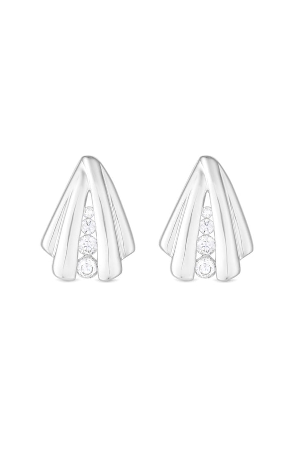 Simply Silver Sterling Silver 925 Polished And Cubic Zirconia Shell Stud Earrings