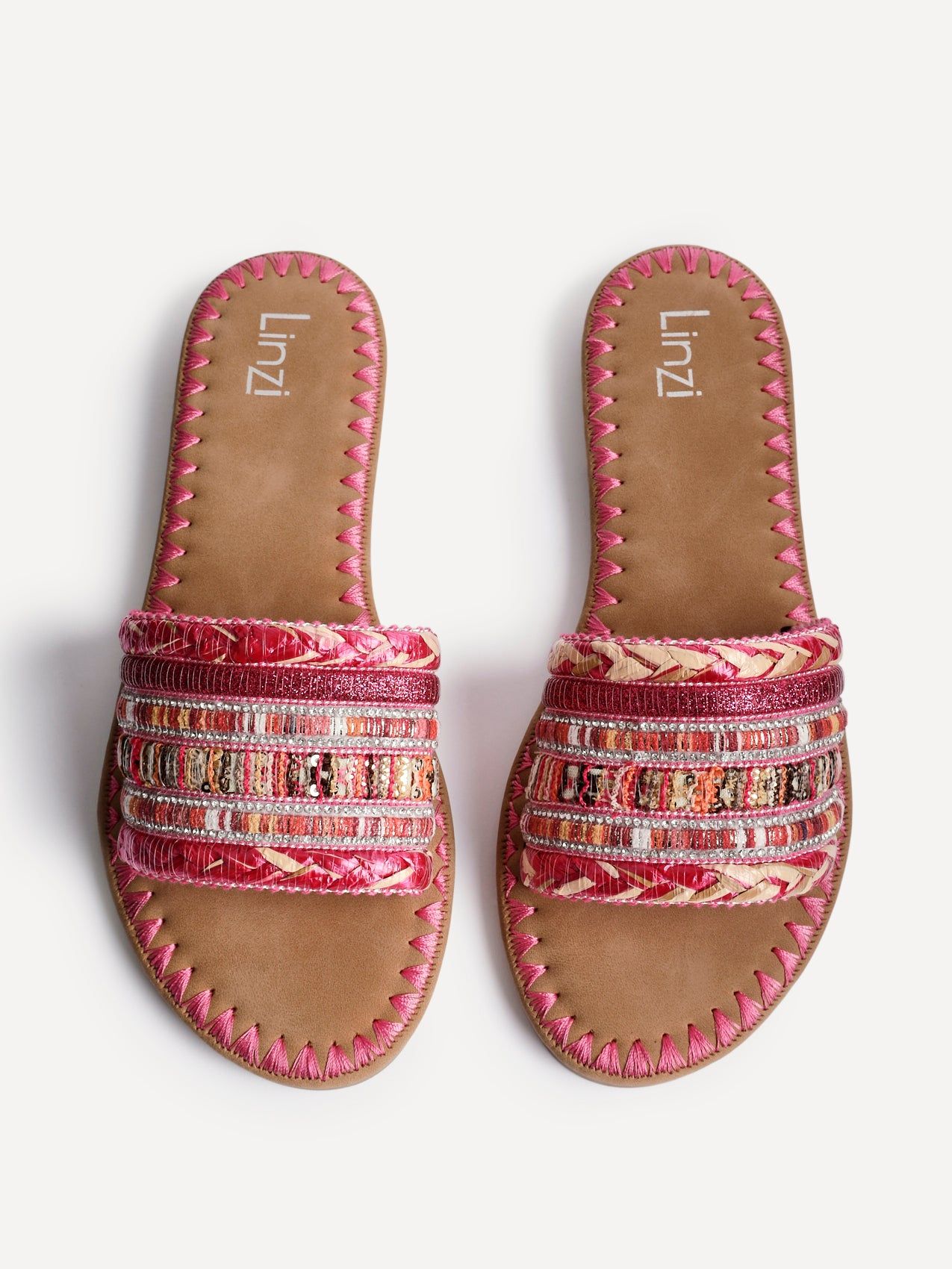 Linzi Carel Pink Woven Embellished Flat Sandals image 5