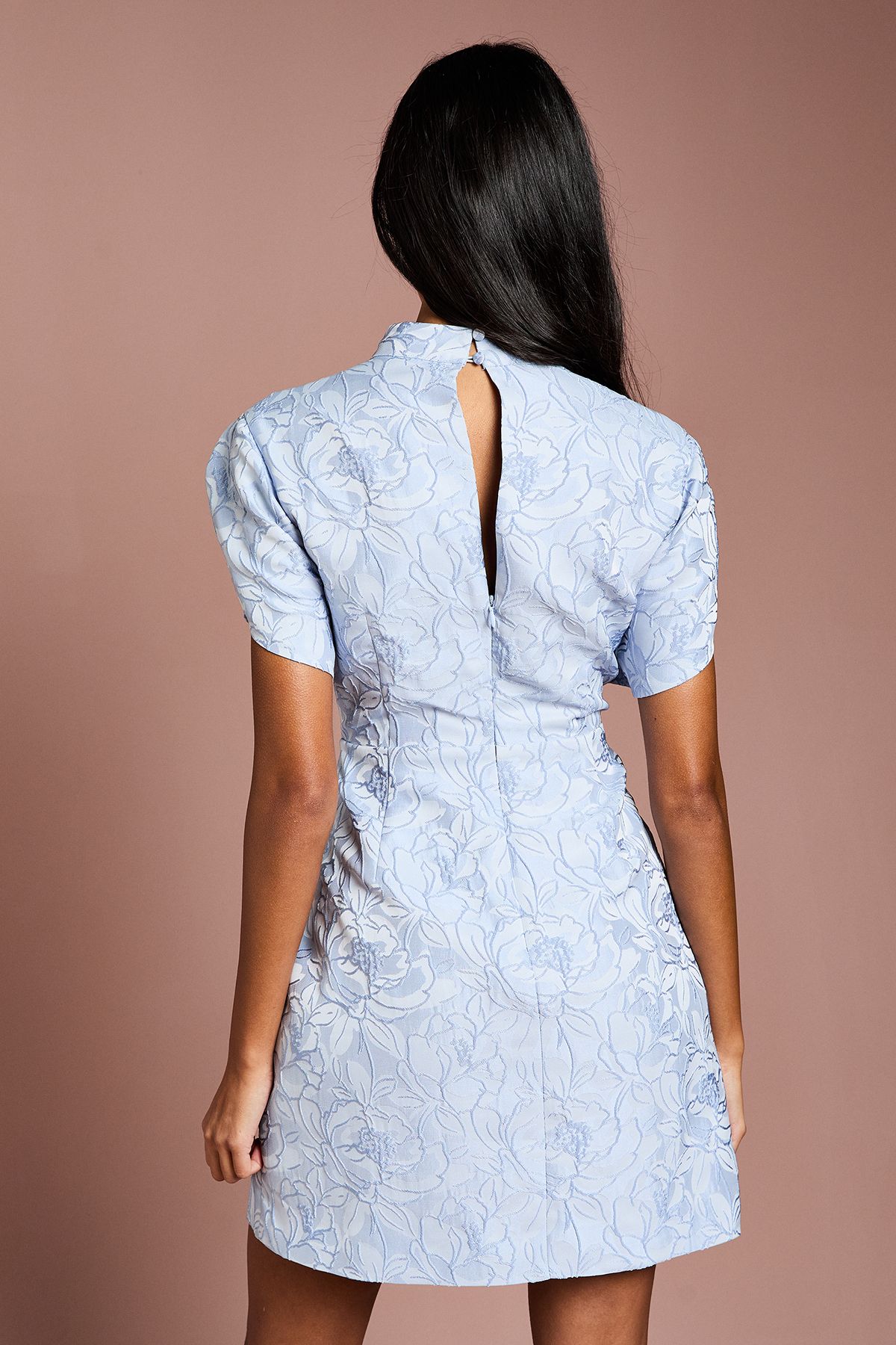 Coast Petite Puff Sleeve Jacquard Mini Dress Blue image 3