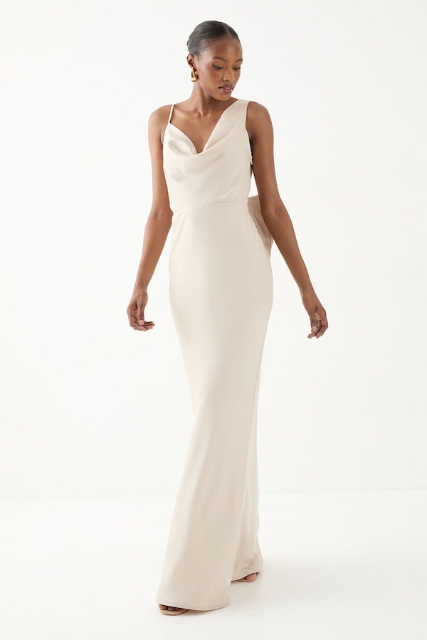 MissPap Asymmetric Bow Detail Bridesmaid Dress Champagne